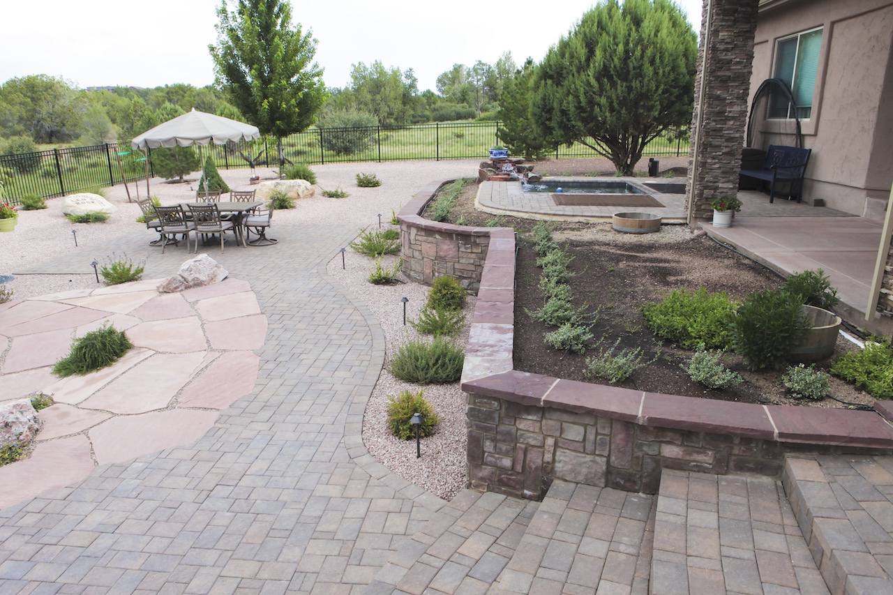 Backyard Outdoor Living Spaces Picture. Pavers, Plants, Patio