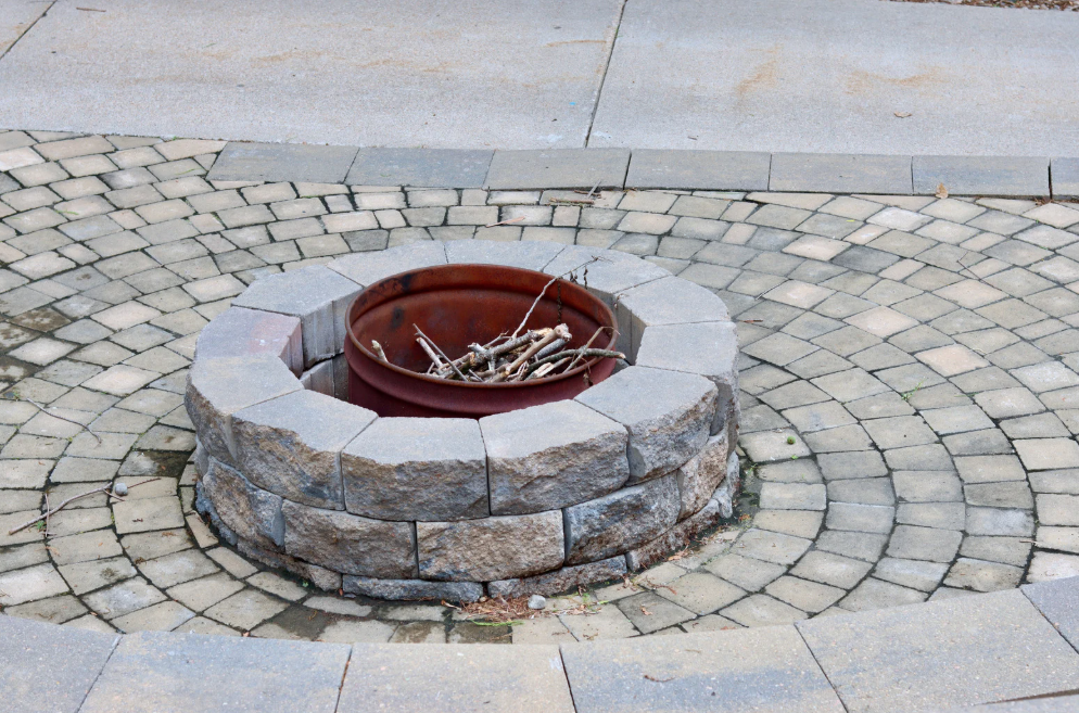 a firepit built out of stone blocks