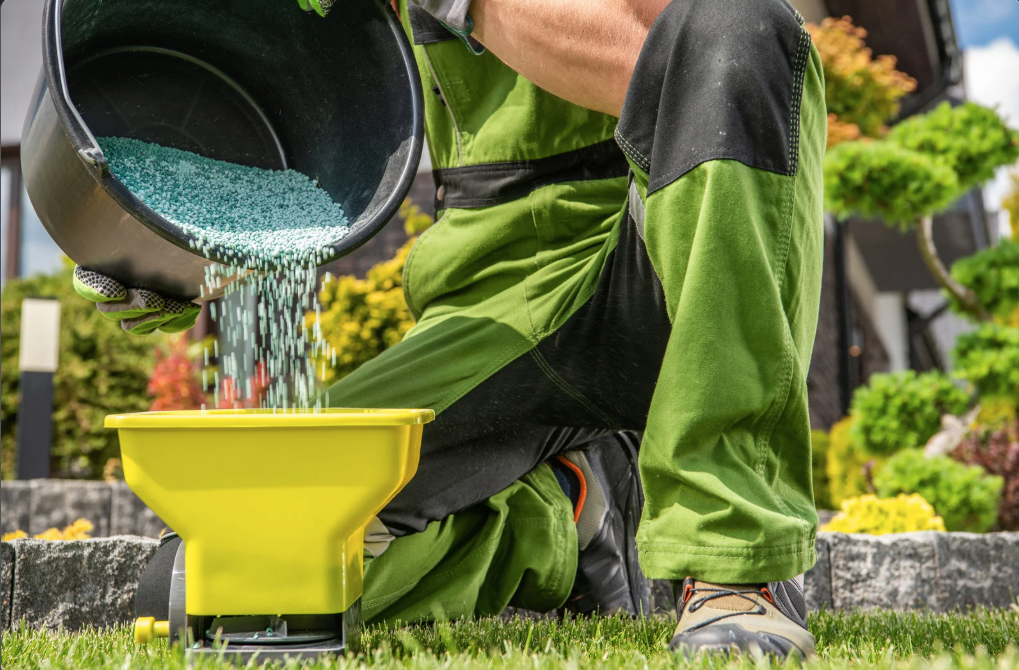 a close up of fertilizer being applied