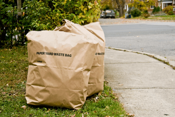 lawn waste in biodegradable bags
